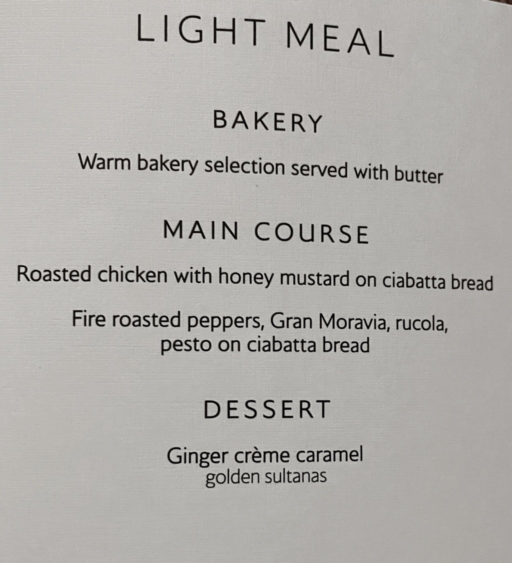 Light meal menu for pre-arrival snack
